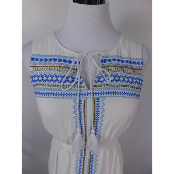 White Sleeveless Boho Dress Tassels Embroidered Details By Fejéj Sz 2 - Picture 8 of 12